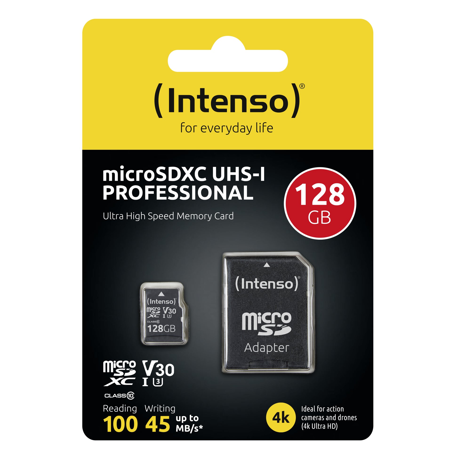 Intenso microSDXC 128 GB – UHS-I, Klasse 10, U3, V30, 100/45 MB/s, inkl. SD-Adapter, 1er Pack