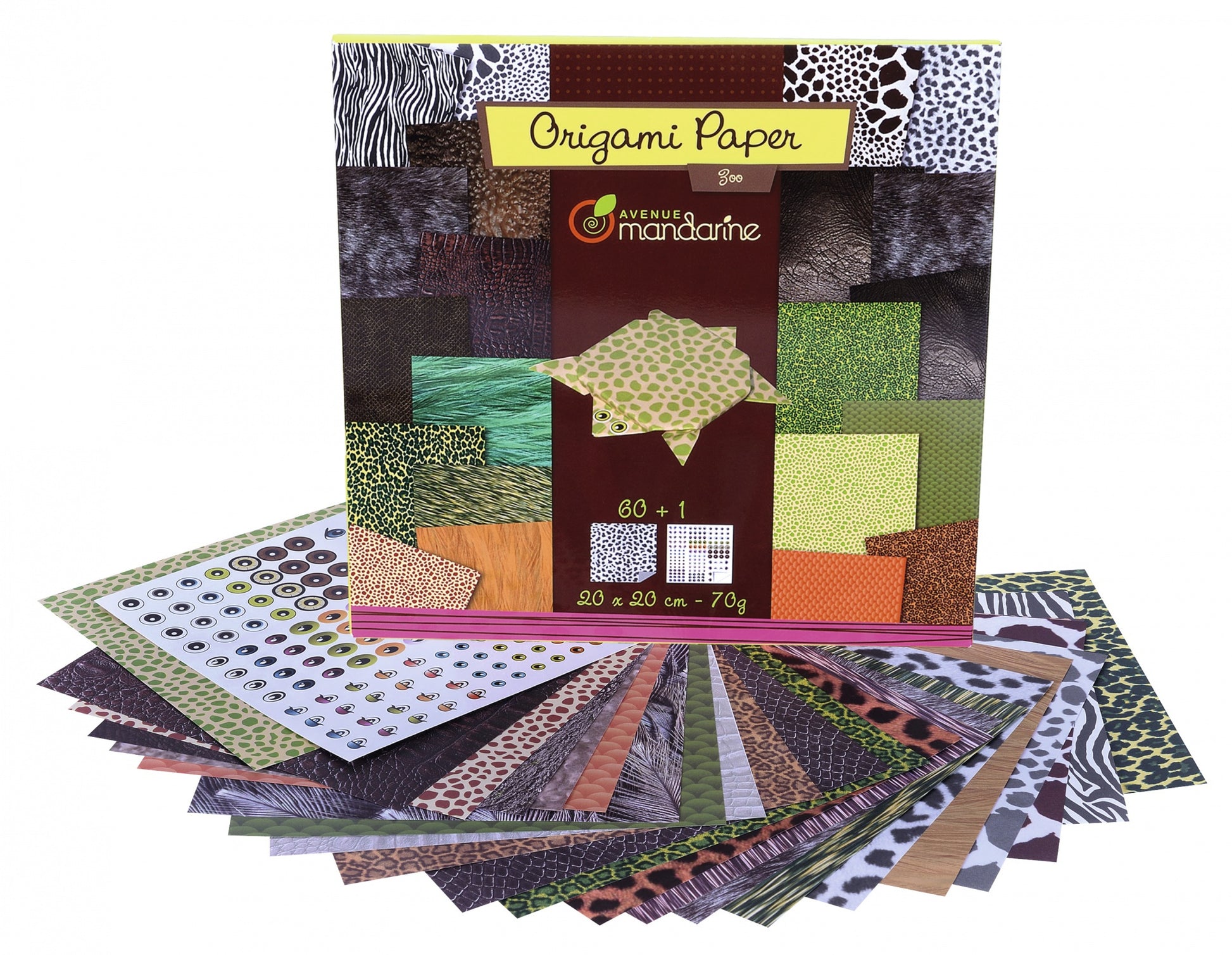 Avenue Mandarine Origamipapier – 20 × 20 cm, Zoo, 70 g/m² – 60 Blatt, PEFC