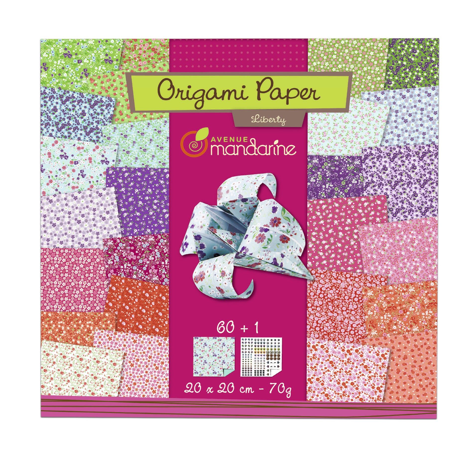 Avenue Mandarine Origamipapier – 20 × 20 cm, Liberty, mehrfarbig, 70 g/m² – 60 Blatt, PEFC
