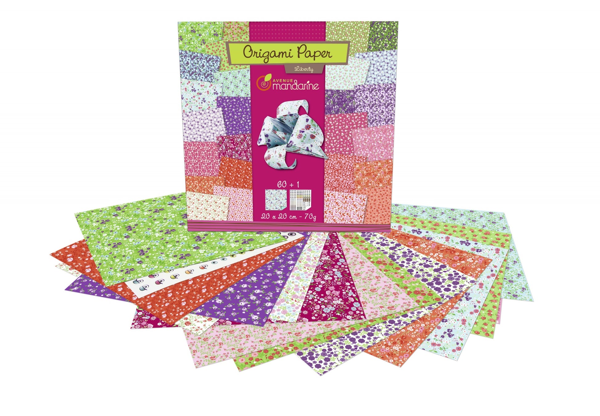 Avenue Mandarine Origamipapier – 20 × 20 cm, Liberty, mehrfarbig, 70 g/m² – 60 Blatt, PEFC