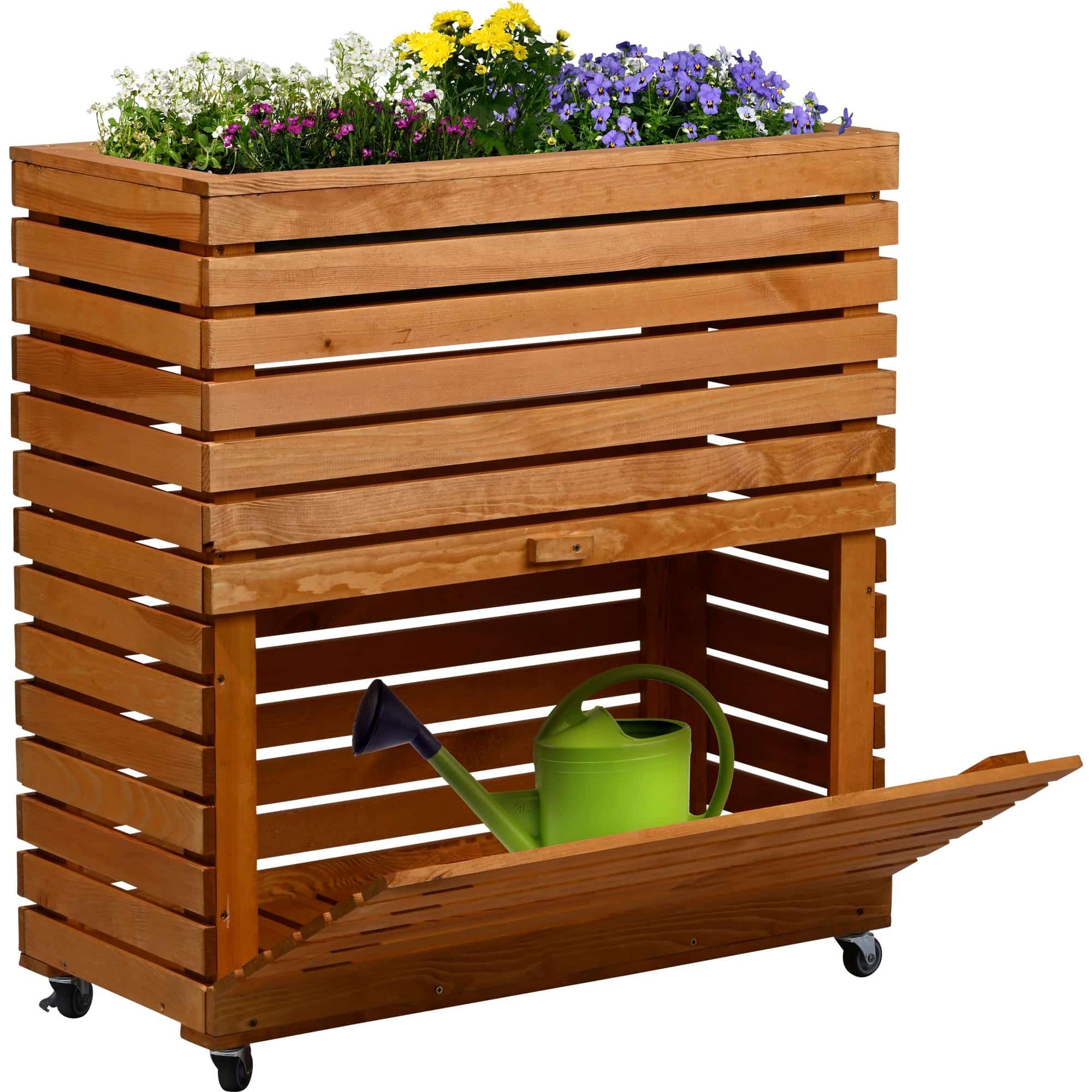 Dobar Rolla Pflanzgefäss – 72 × 78 × 32,5 cm – Kiefernholz & Kunststoff, Braun