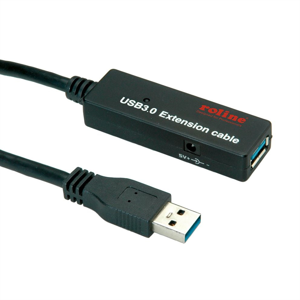 ROLINE USB-A Verlängerungskabel (Stecker auf Buchse) – USB 3.2 Gen 1 (5 Gbit/s) – 20 m – Aktiv – Schwarz