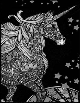 Tataruga Samtbild zum Ausmalen Einhorn – A4 – 1 Seite – für Marker, Farbstifte & Aquarell