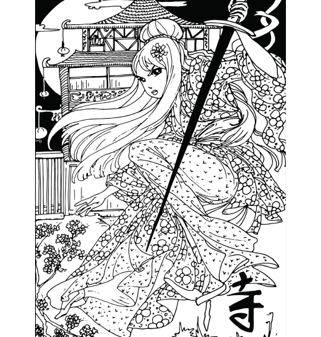 Tataruga Samtbild zum Ausmalen Samurai Frau – A4 – mit Samtteilen – für Marker, Farbstifte & Aquarell