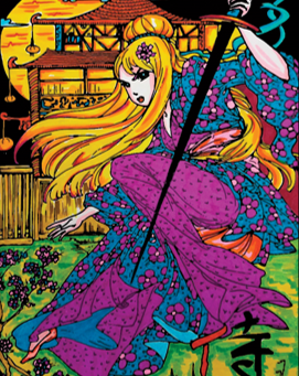 Tataruga Samtbild zum Ausmalen Samurai Frau – A4 – mit Samtteilen – für Marker, Farbstifte & Aquarell