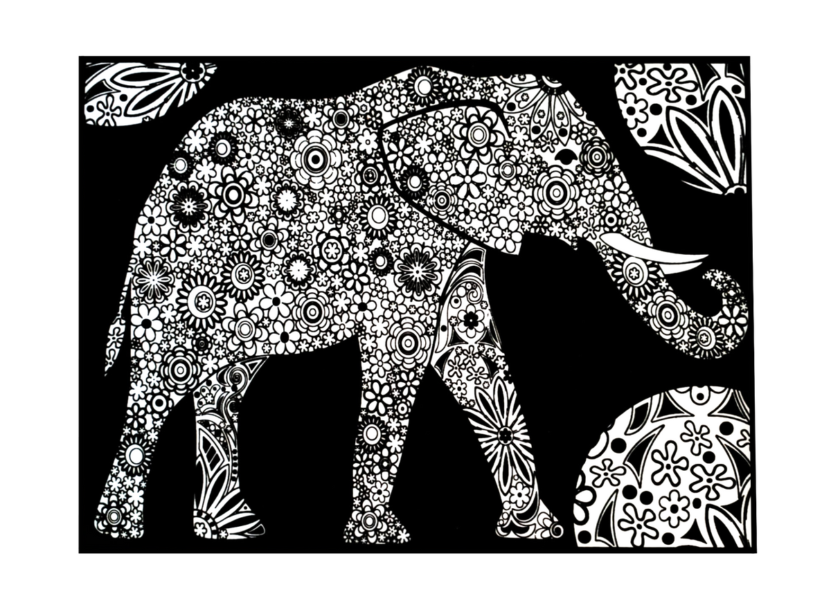 Tataruga Samtbild zum Ausmalen Elefant – A3 – für Filzstifte, Buntstifte & Aquarell