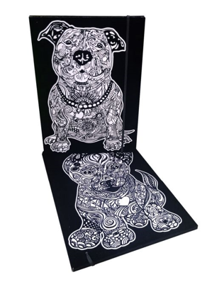 Tataruga Zeichenmappe Samtbild B4 – 1 Fach, Gummiband, Karton, Schwarz, Pitbull