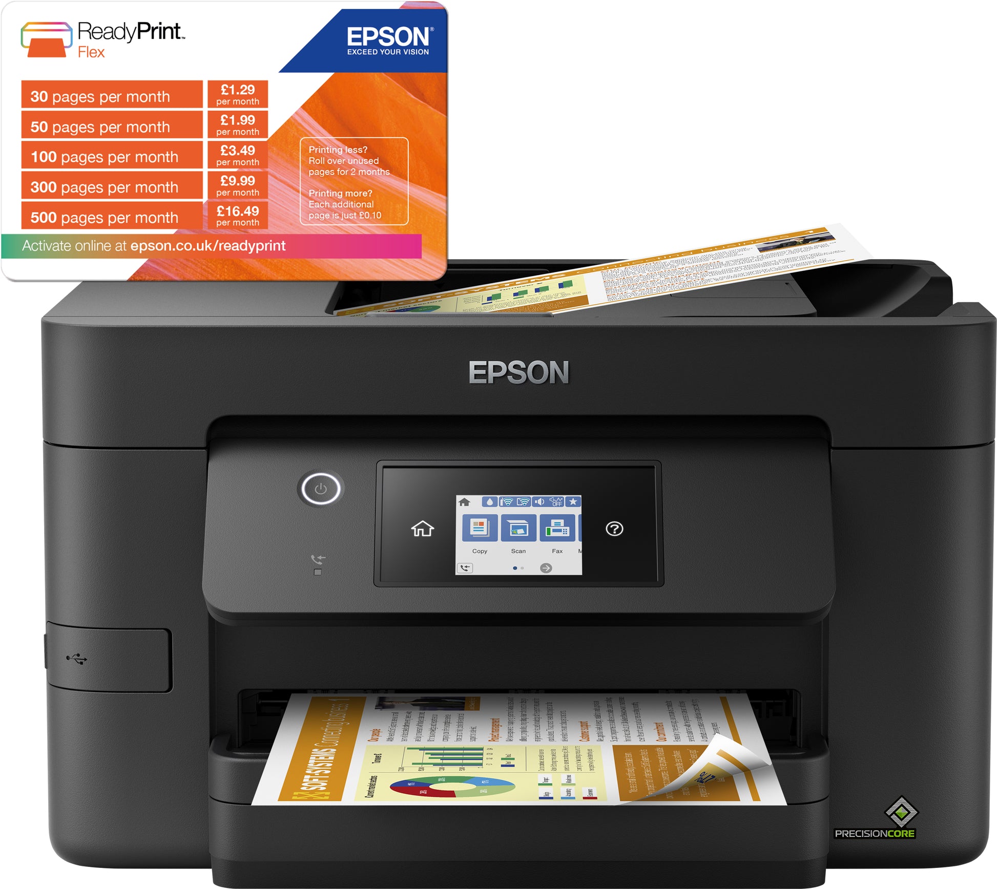Epson WorkForce WF-3820DWF – Farbiges Tintenstrahl-MFP A4, 4-in-1 – USB/LAN/WLAN – Duplex, ADF – 21 S/W-Seiten pro Minute