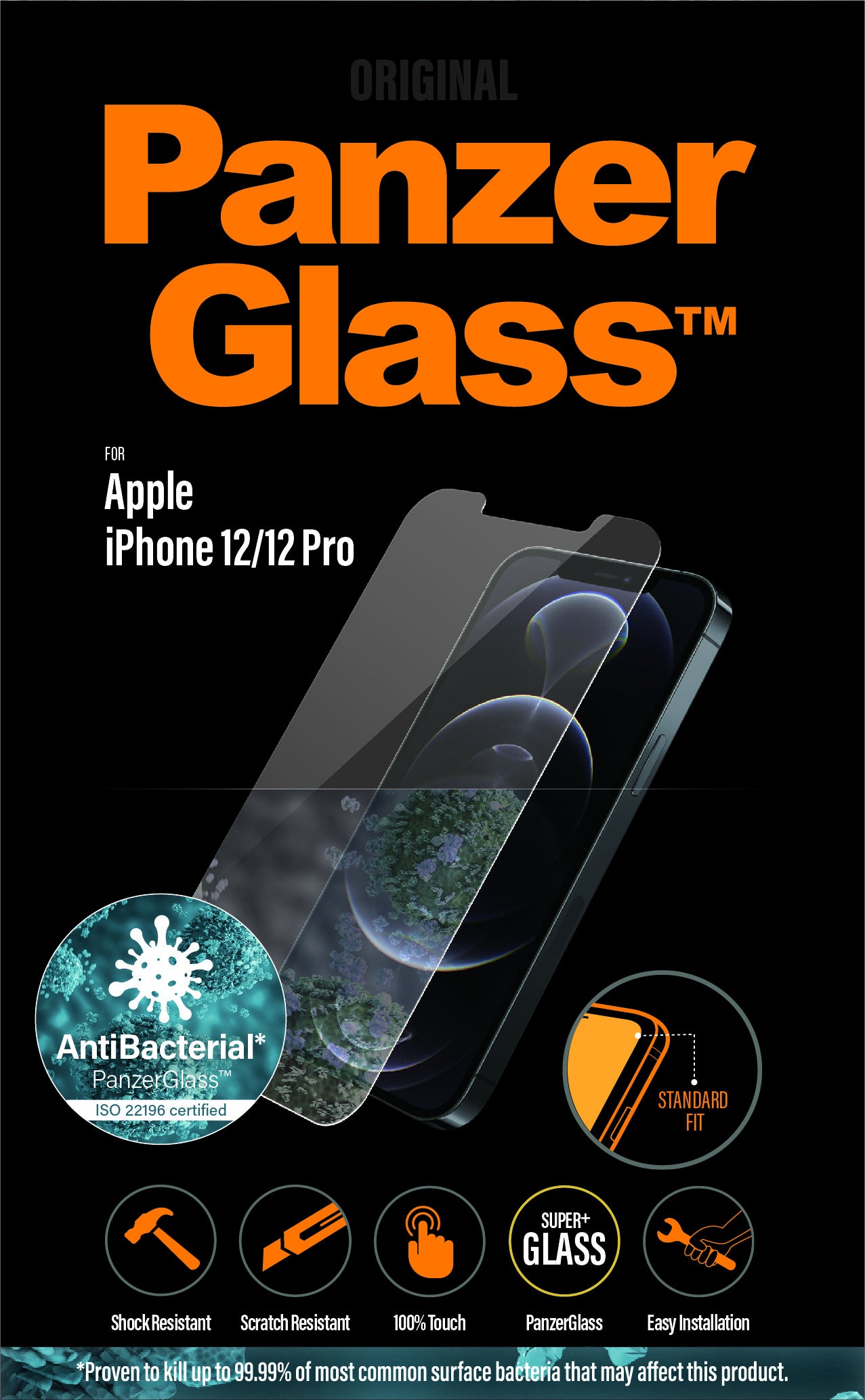 PanzerGlass Displayschutzglas – für Apple iPhone 12/12 Pro, Hartglas, Transparent