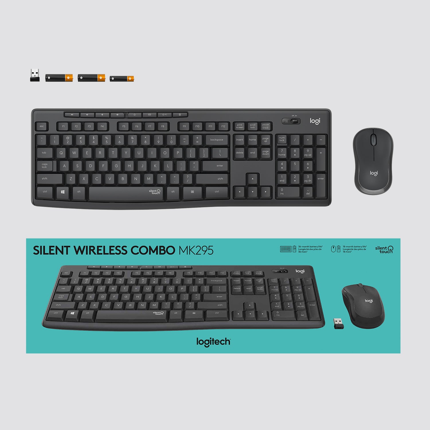 Logitech MK295 Silent – Tastatur-Maus-Set – 2,4 GHz USB-A (Nano-Empfänger) – QWERTY (US-INT) – Graphit
