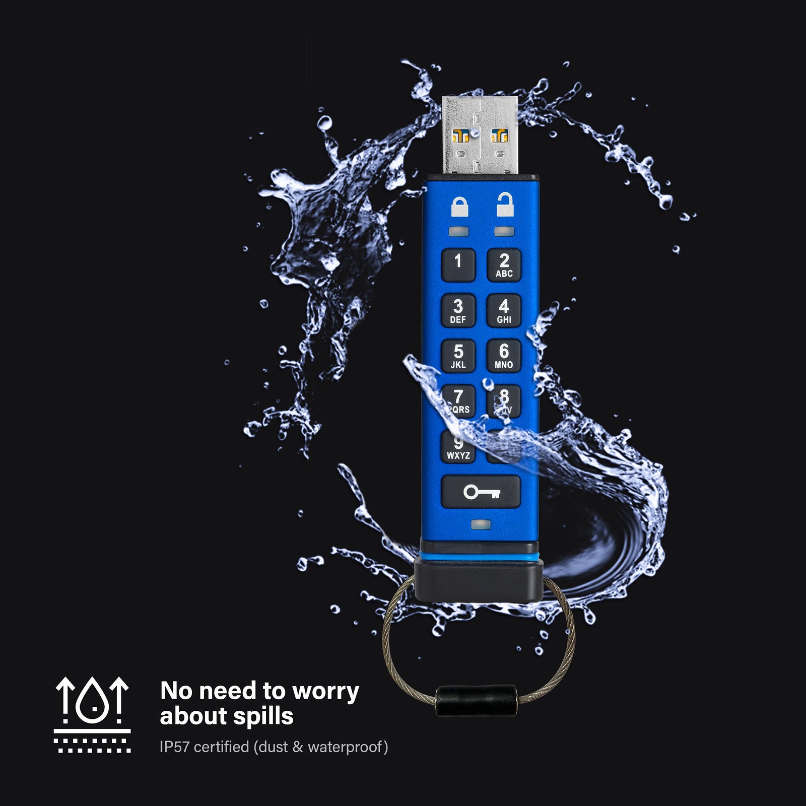 iStorage datAshur Pro USB3 – 8 GB, USB-A 3.2 Gen 1, 256-Bit AES-XTS, FIPS 140-2 Level 3, IP57