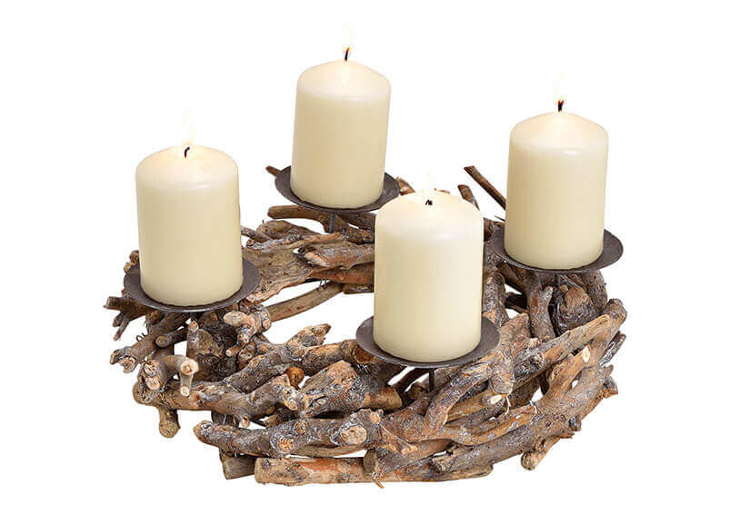 G. Wurm Adventskranz – für 4 Kerzen – Ø 30 × 8 cm – Holz & Metall, natur