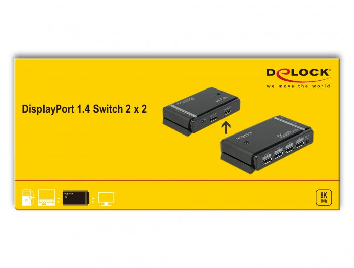 DeLOCK DisplayPort-Switch/Verteiler, 2×2, Fernbedienung, Schwarz