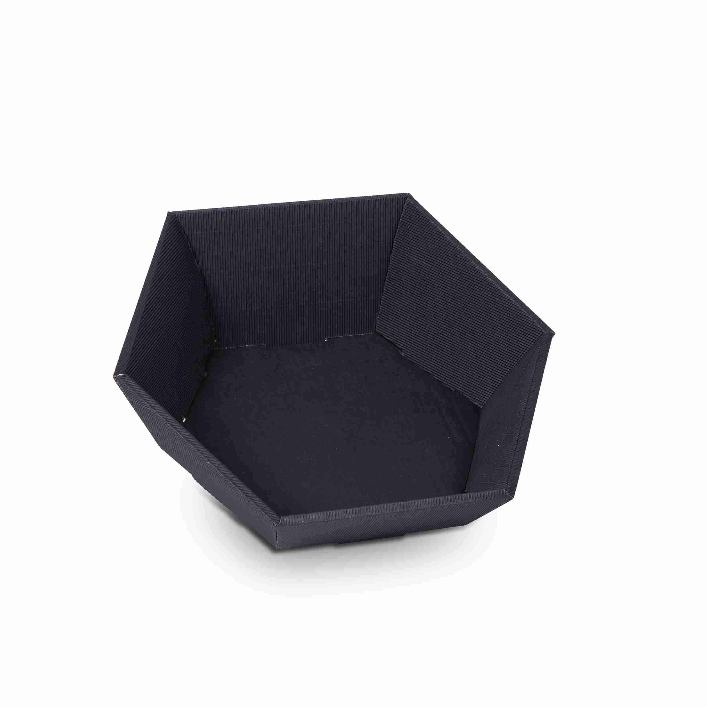 Model sechseckiger Geschenkkorb schwarz – Innenmass 380 × 75 × 340 mm – 1 Stk., ab 200 Stk.