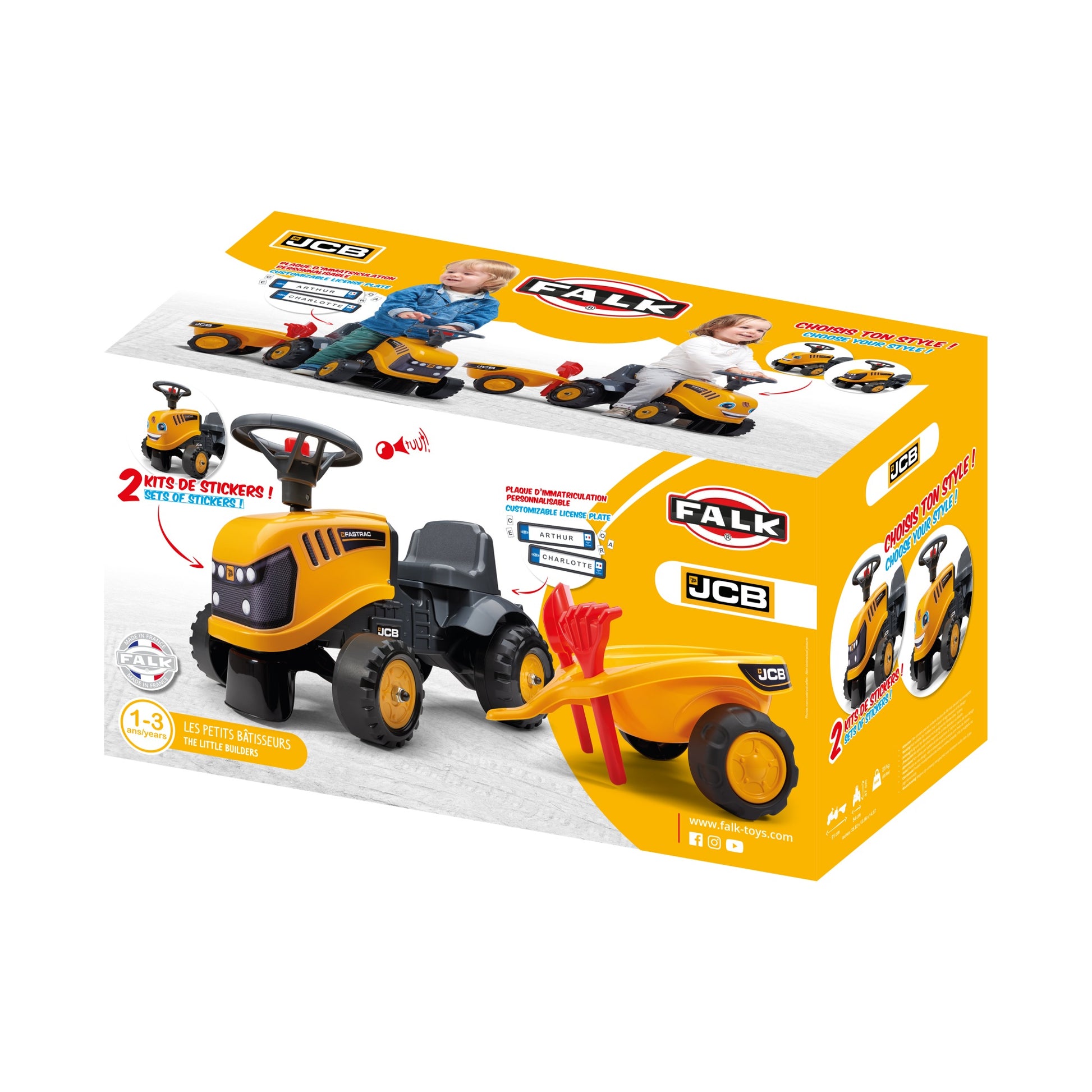 Falk 215C Aufsitztraktor mit Anhänger – 91,0 × 37,0 × 34,0 cm – gelb/schwarz – ab 1 Jahr