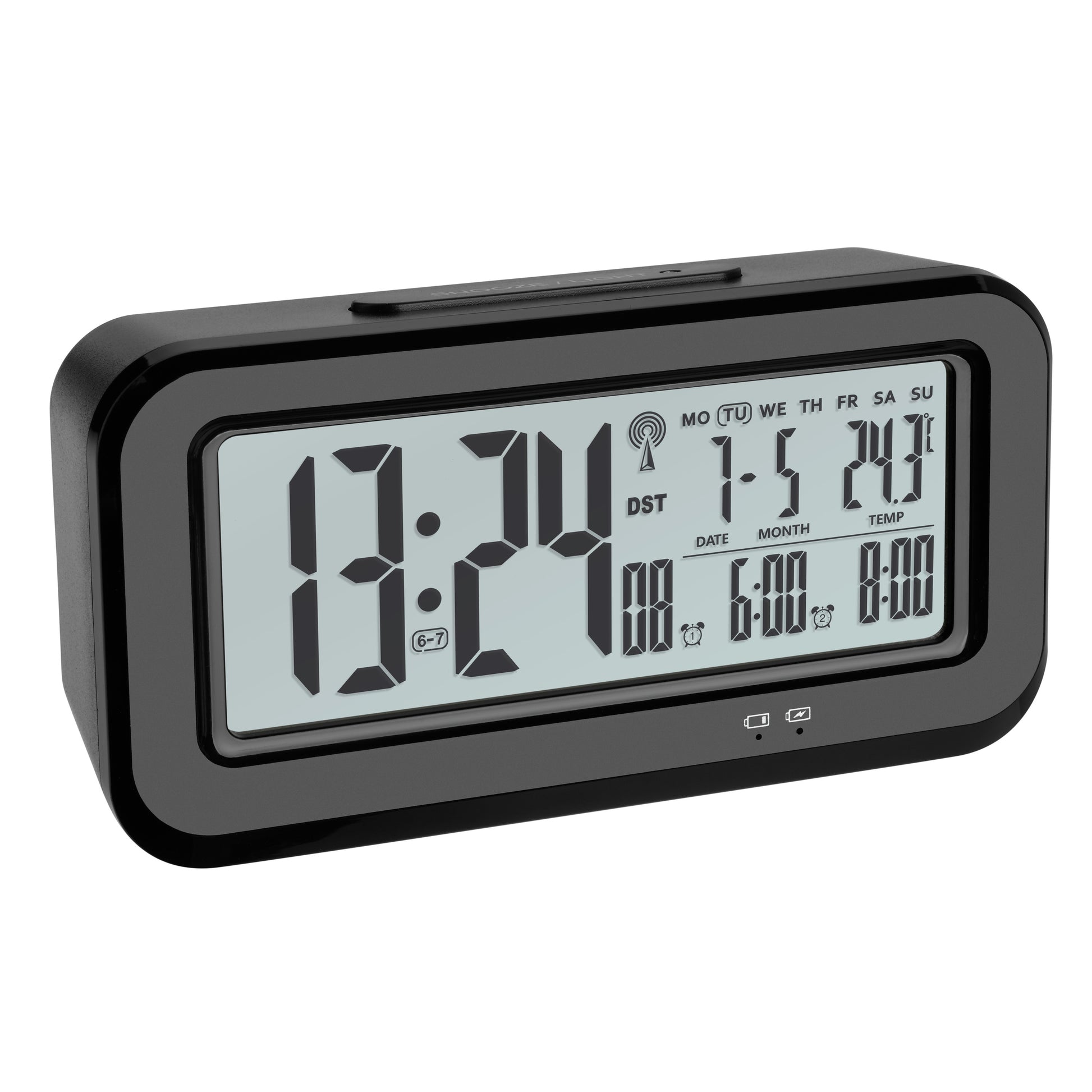 TFA-Dostmann TFA Dostmann BOXX Digitalwecker – Funk, Snooze, Thermometer, USB, 14,2 × 7,3 × 4,5 cm, Schwarz