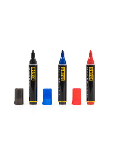 Bi-Office Whiteboard-Marker – schwarz, blau, rot, 3 Stk., geruchsarm, deckend – für Whiteboards