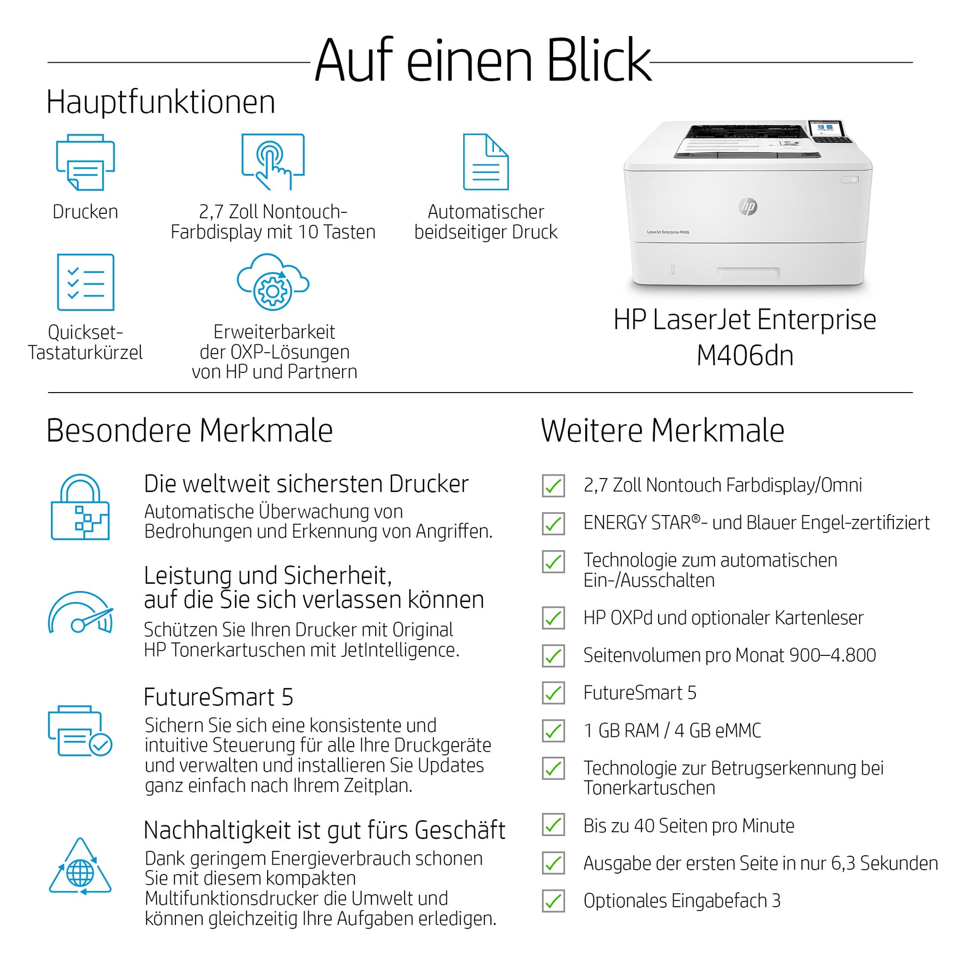HP LaserJet Enterprise M406dn – 40 Seiten/Min.