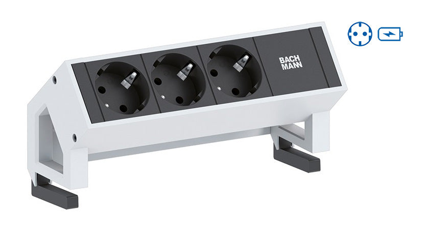 Bachmann DESK2 Steckdoseneinheit – 1×Schuko (Typ E/F), 2×USB (5 V/3,1 A), Aufbau, GST18-Zuleitung 0,2 m, Weiss