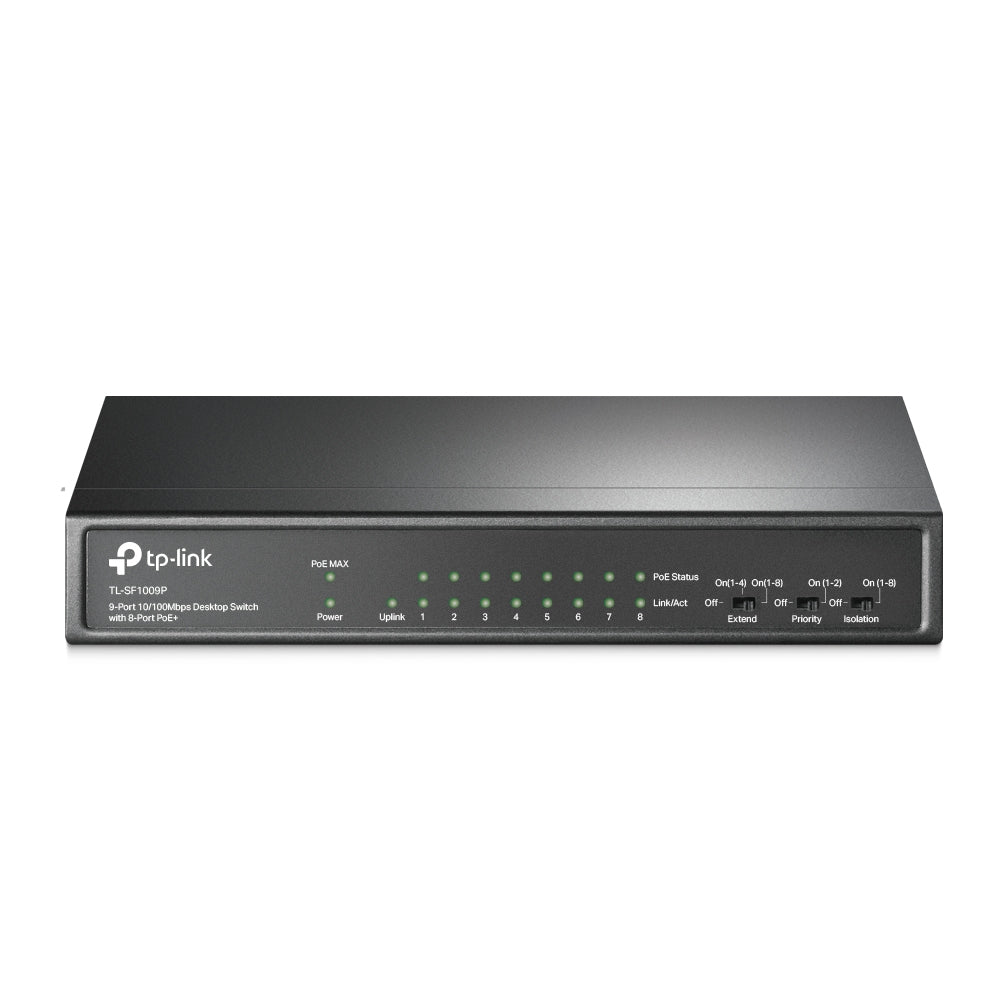 TP-Link TL-SF1009P – Unmanaged Switch – 9× 10/100, 8× PoE+, PoE-Budget 65 W, Desktop