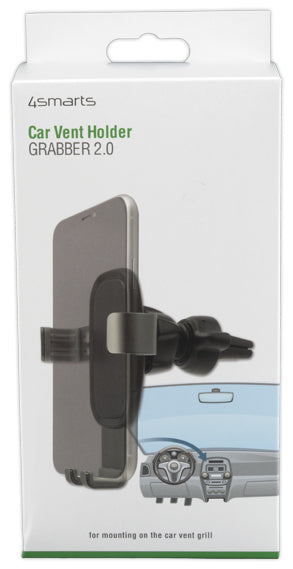 4smarts Grabber 2.0 – Auto-Halterung – Lüftungsschlitz, 62–90 mm, drehbar – für Smartphones – Schwarz