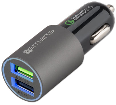 4smarts 4S464458 Auto-Ladegerät 18 W – USB-A×2 – QC 3.0, 12V KFZ-Stecker – für Smartphones & Tablets – Grau
