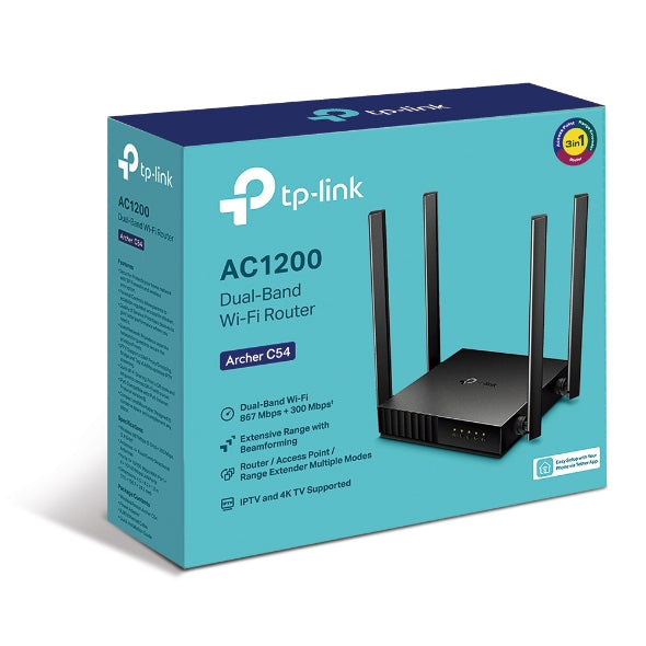 TP-Link Archer C54 – WLAN-Router, Wi-Fi 5, Dual-Band, bis 867 Mbit/s, 4x LAN (Fast Ethernet), Schwarz