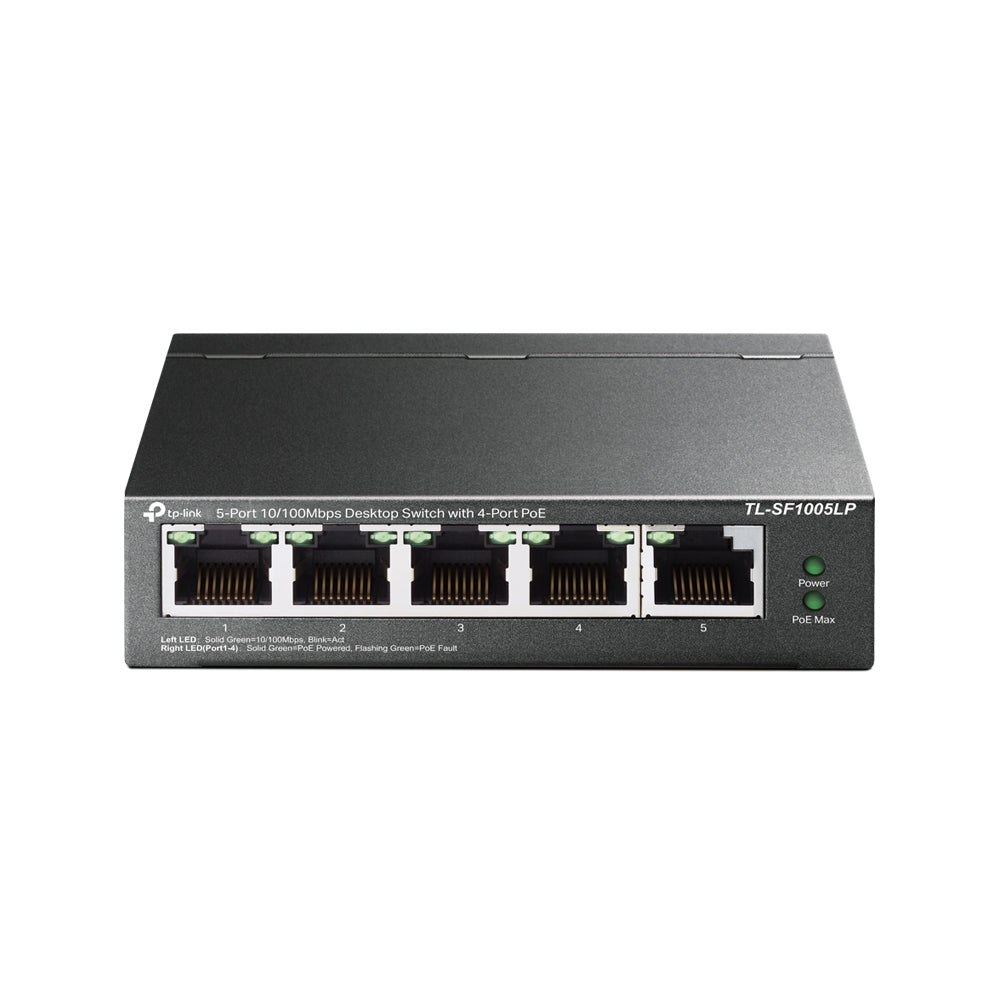 TP-Link TL-SF1005LP – Switch – 5×10/100 Mbps, 4×PoE 41 W, Schwarz