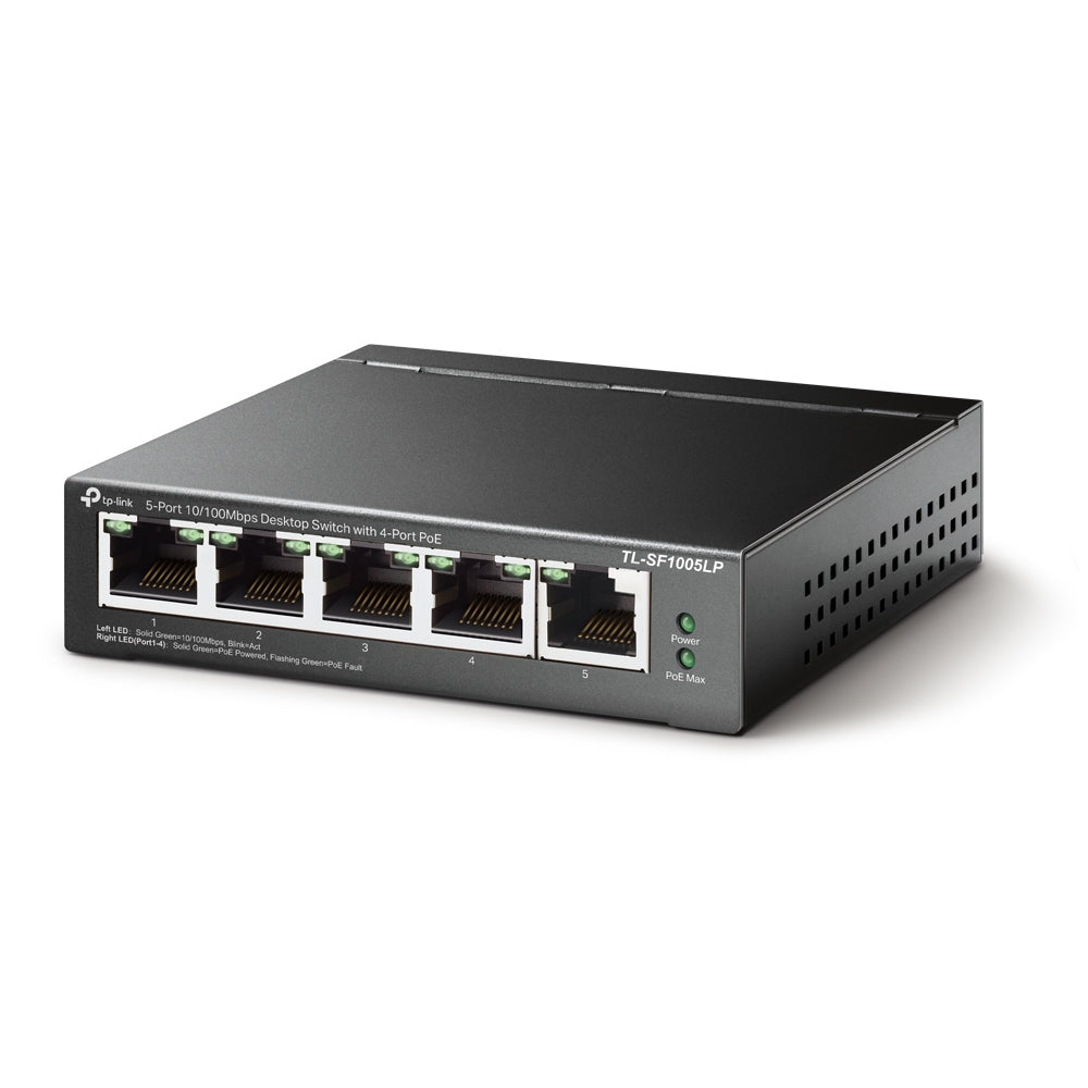 TP-Link TL-SF1005LP – Switch – 5×10/100 Mbps, 4×PoE 41 W, Schwarz