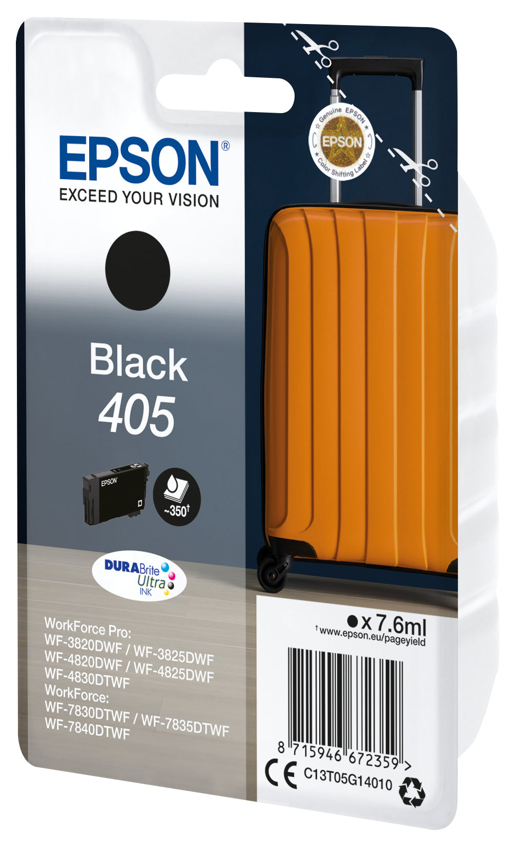 Epson 405 Schwarz Tintenpatrone (Original) – 350 Seiten – für WorkForce Pro WF-4820/4830/3820 – T05G14010