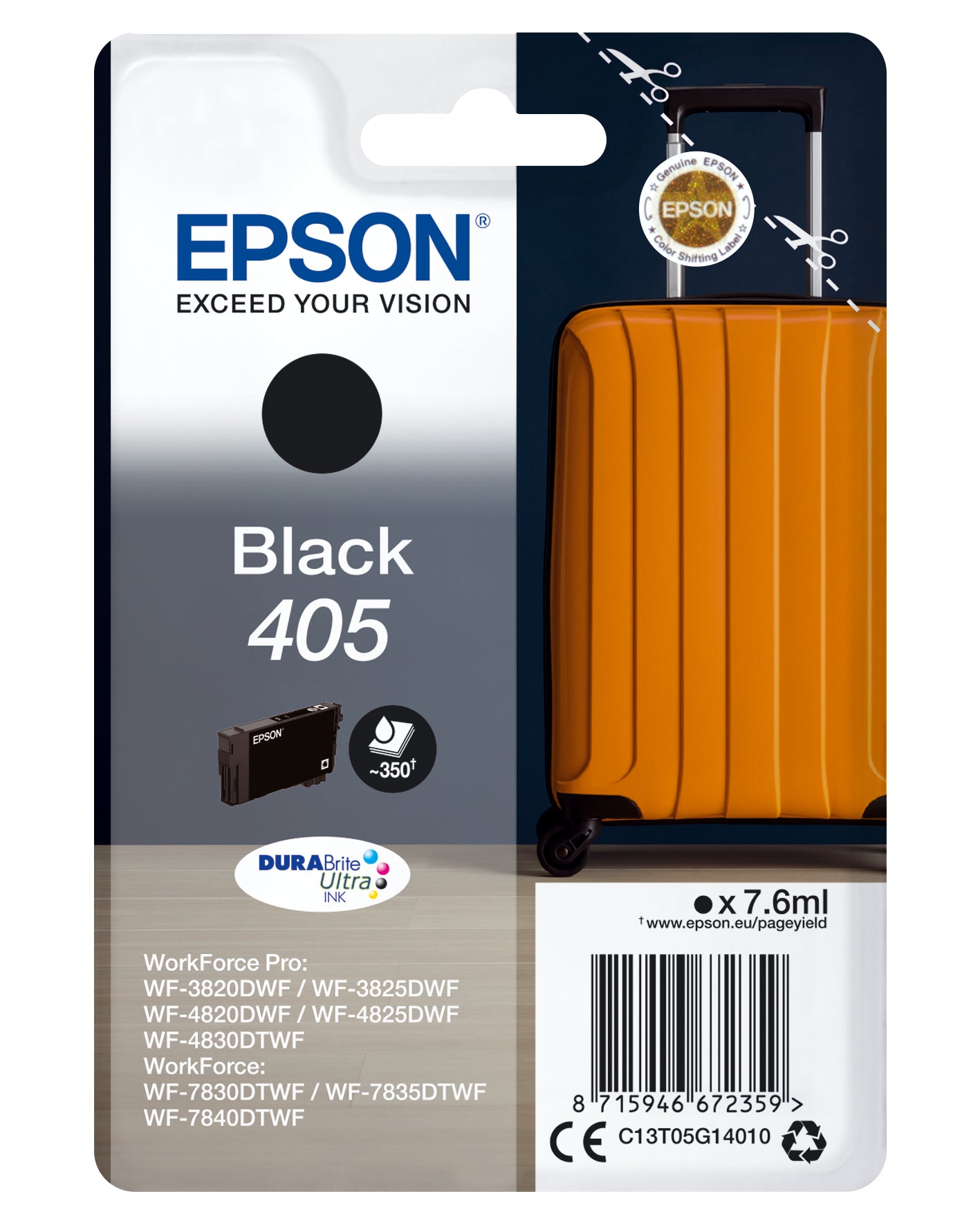 Epson 405 Schwarz Tintenpatrone (Original) – 350 Seiten – für WorkForce Pro WF-4820/4830/3820 – T05G14010