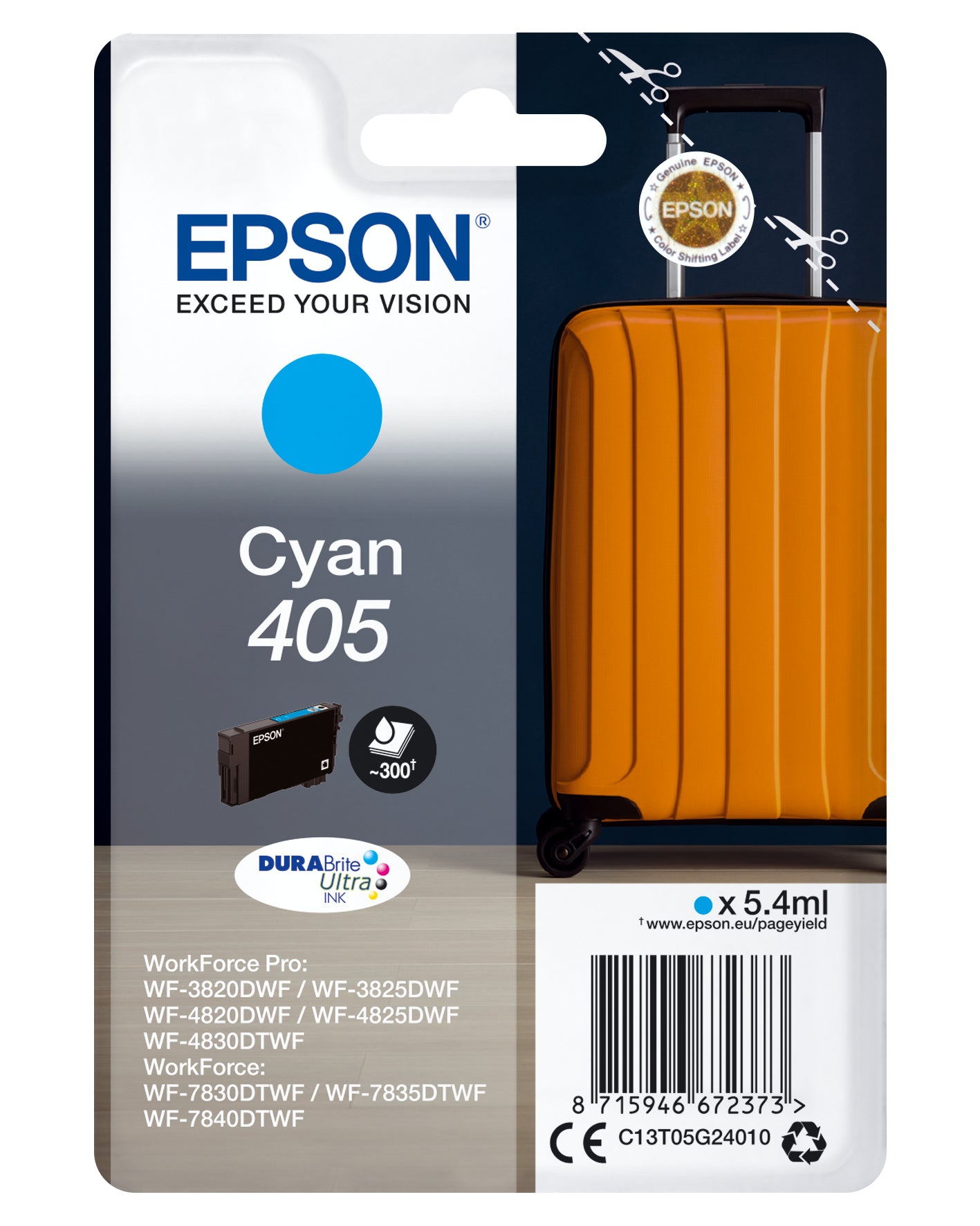 Epson 405 Cyan Tintenpatrone (Original) – 5,4 ml – für WorkForce WF-7840/7830/3640 …