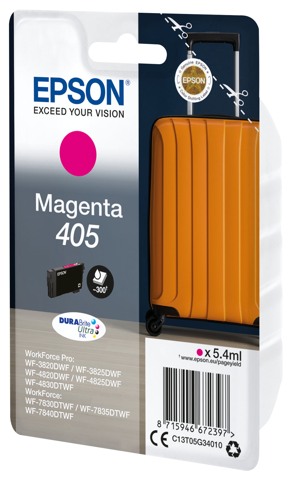 Epson 405 Magenta Tintenpatrone (Original) – 5,4 ml – für Epson WF-3820DWF/WF-3825DWF/WF-4820DWF …