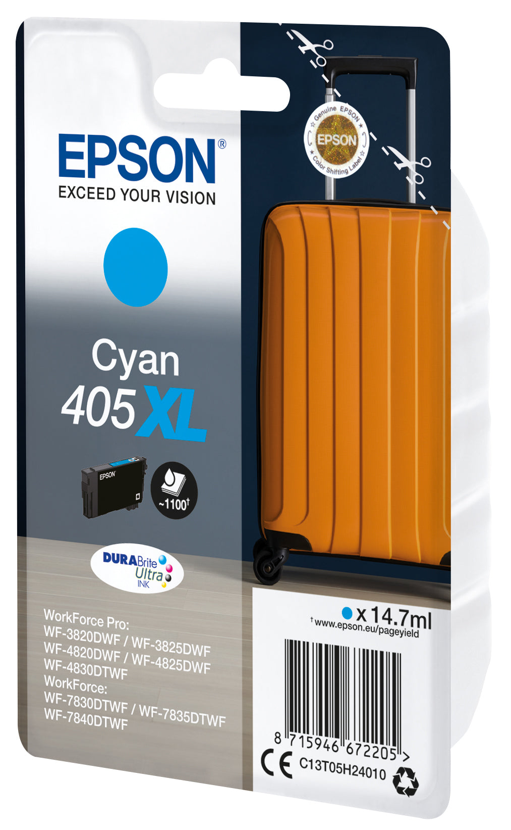 Epson Tintenpatrone 405XL, cyan, XL, 14,7 ml – für Tintenstrahldrucker/Multifunktionsgeräte