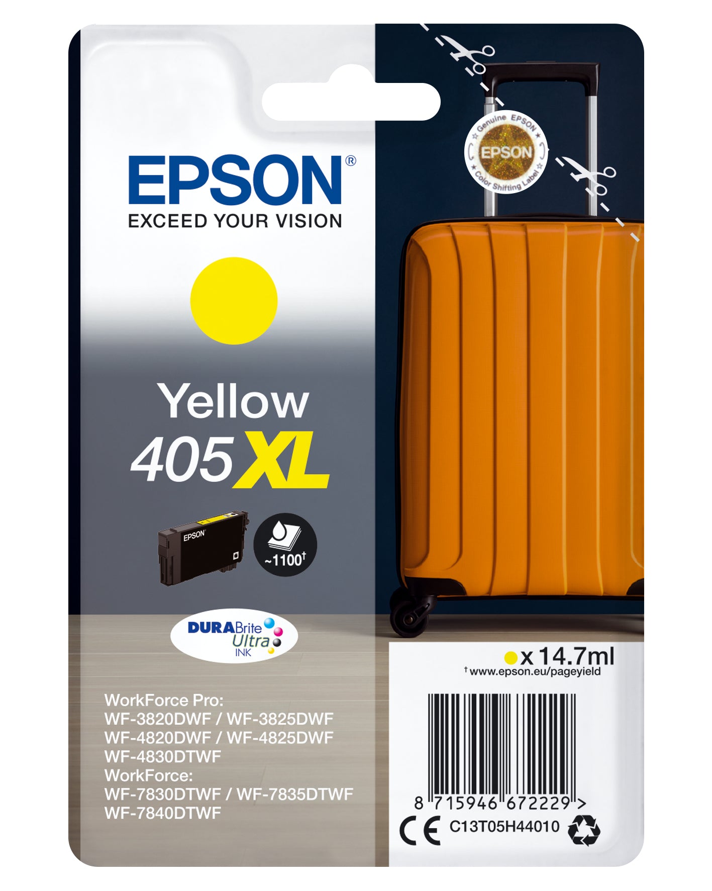 Epson 405XL Gelbe Tintenpatrone (Original) – 14,7 ml – für Epson WorkForce/WorkForce Pro