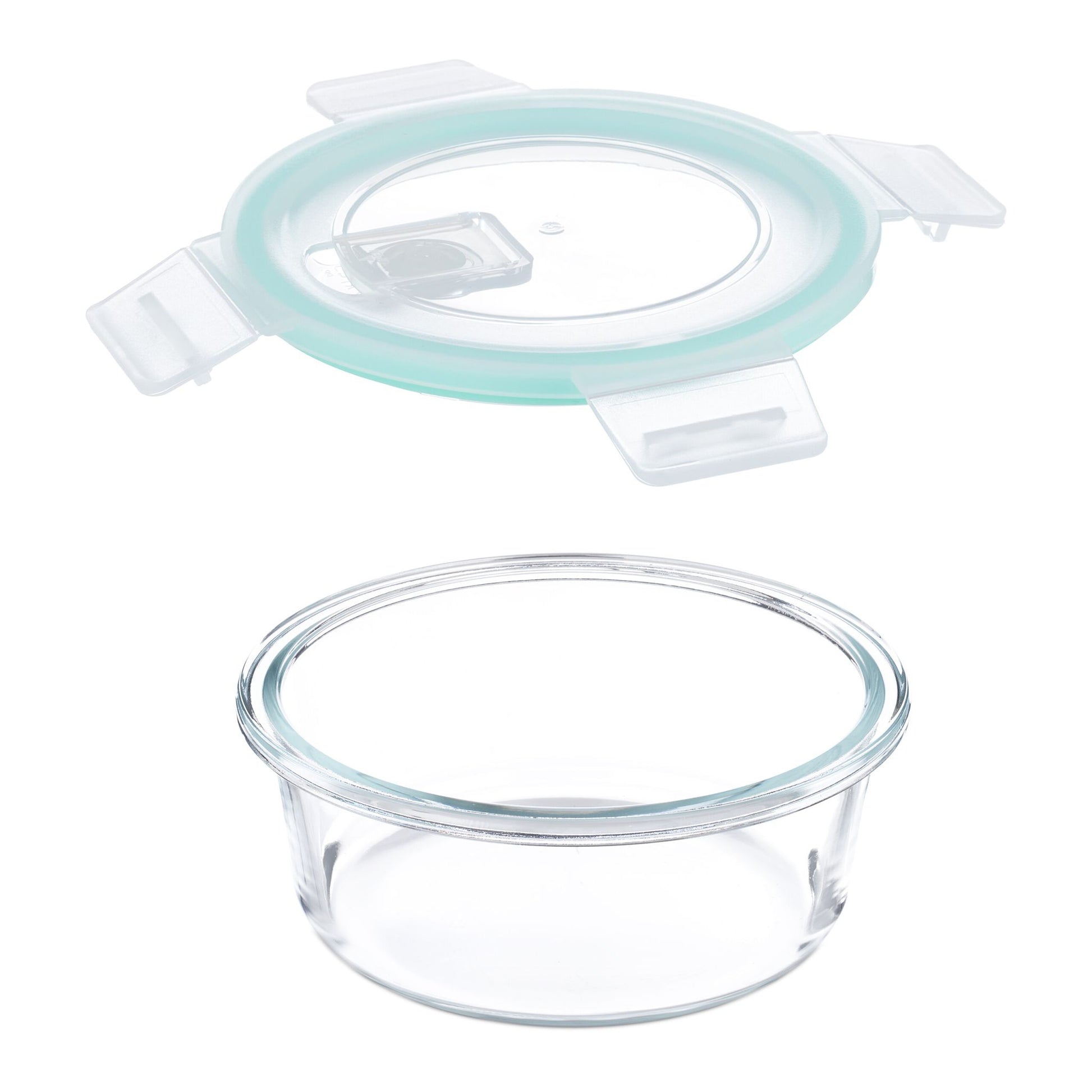 Relaxdays Vorratsdose 400 ml, Ø 14 × 6 cm, Glas/Polypropylen (PP)/Silikon, transparent/türkis/weiss