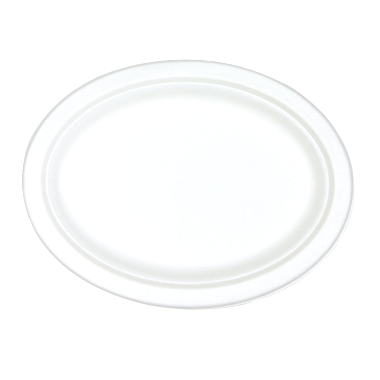 Verive Teller, Bagasse (Zuckerrohr) oval, 26 × 20 × 2 cm – weiss – OK compost INDUSTRIAL – 50 Stk.