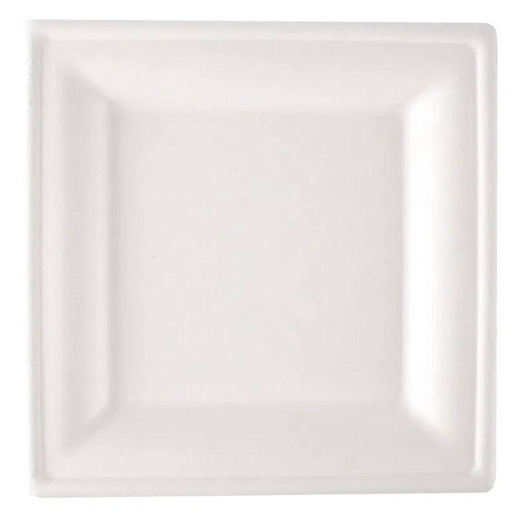 Verive Quadratischer Bagasse-Teller (Zuckerrohr), 20 × 20 cm – weiss – kompostierbar – 50 Stk.