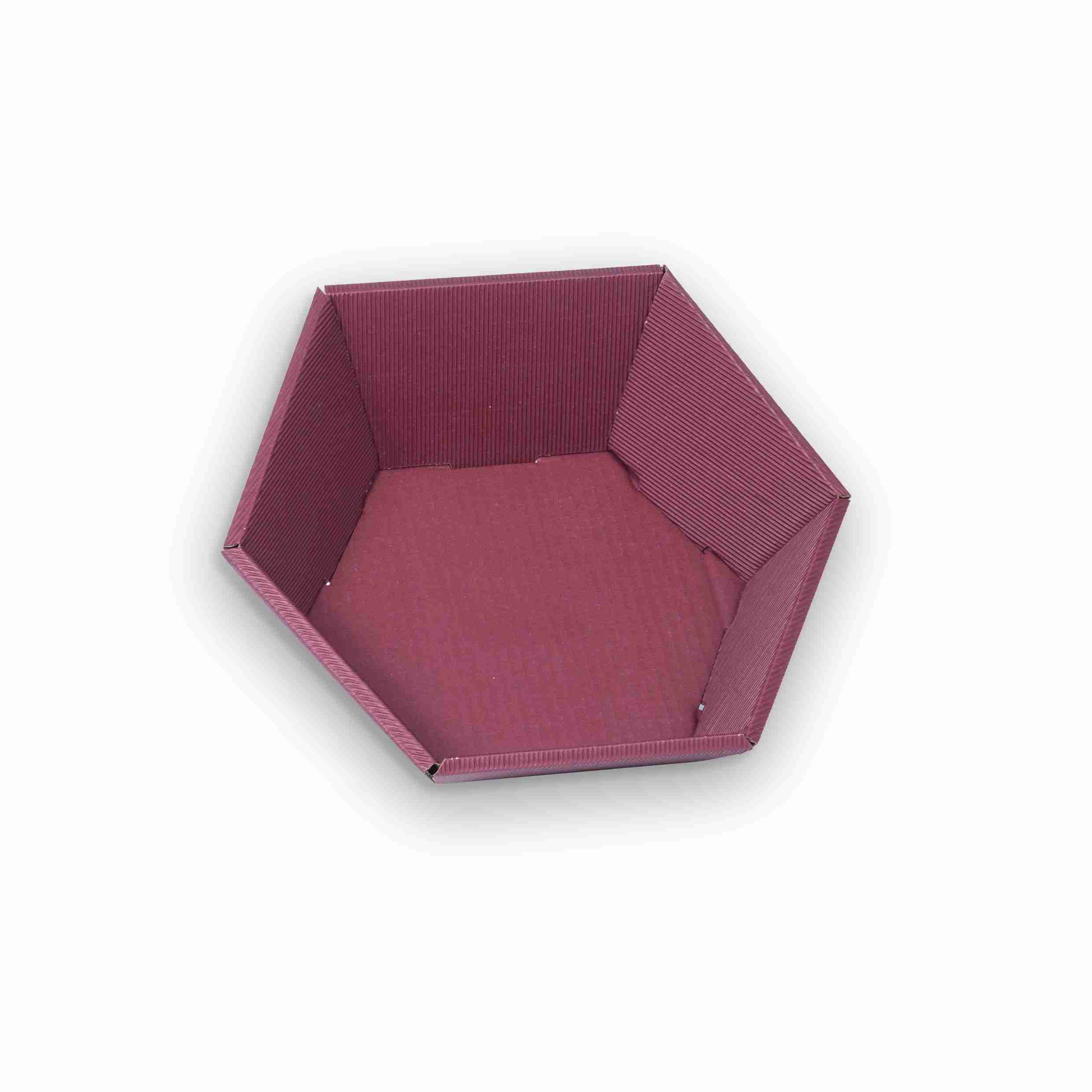 Geschenkkorb offene Welle, Wellpappe, weinrot – Innenmass 290 × 270 × 60 mm – 1 Stk., ab 100 Stk.