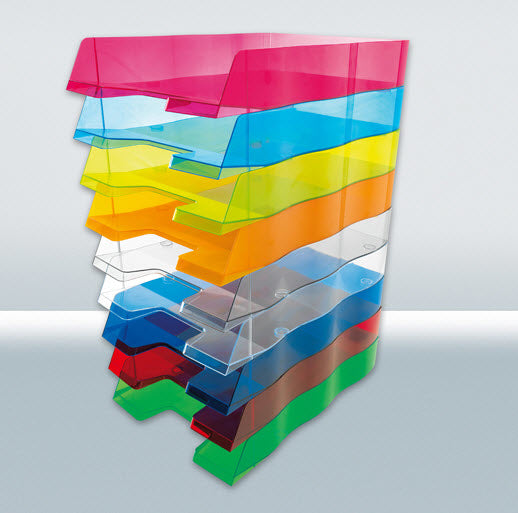 Styro Briefkorb – mit Beschriftungsfeld, glänzend, blau transluzent, B 255 × H 62 × T 355 mm