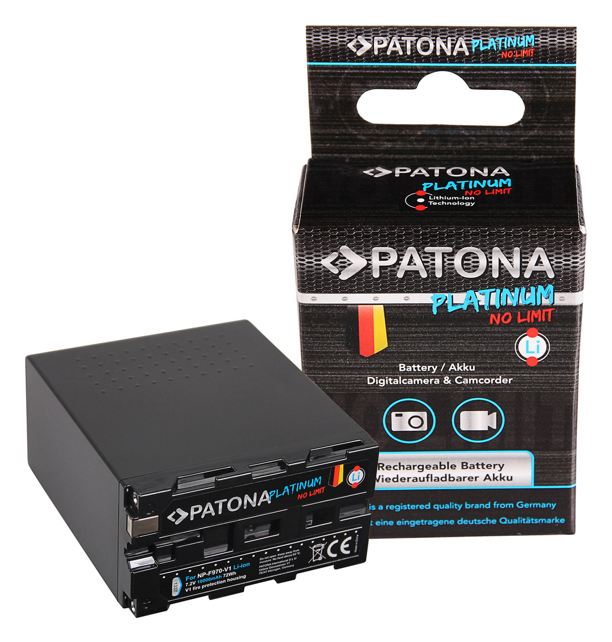 PATONA Platinum Akku NP-F970 V1 – 7,2 V, 10000 mAh, Li-Ion – für Sony (z. B. DCR-VX2100, CCD-TR1 u. a.)