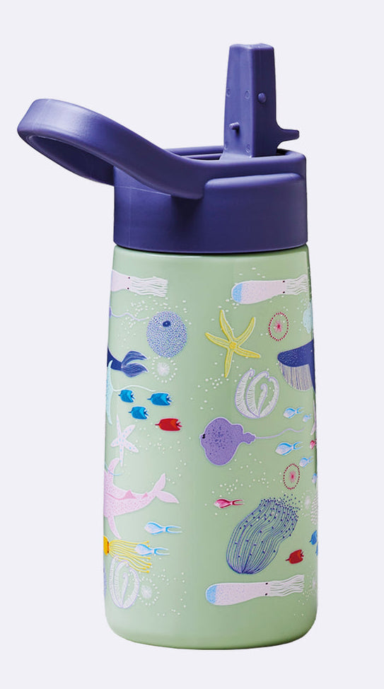 BioLoco Kindertrinkflasche 350 ml – mit Strohhalm, BPA-frei, Aquatic life