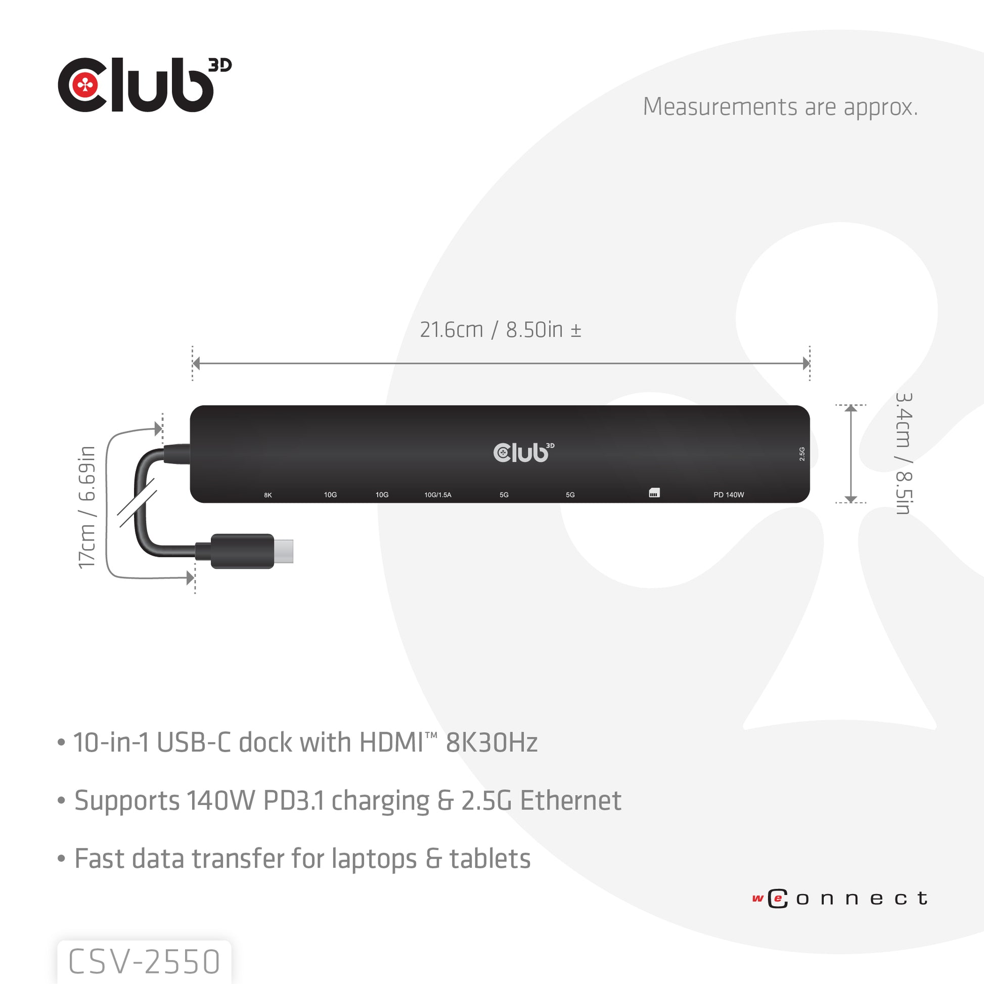 CLUB3D Club 3D CSV-2550 Dockingstation – USB-C, USB-A, SD/microSD