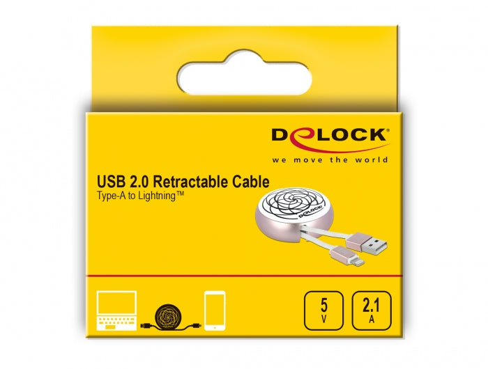 DeLOCK Kabel – USB-A auf Lightning 0,92 m, 10,5 W, aufrollbar – für iPhone/iPad
