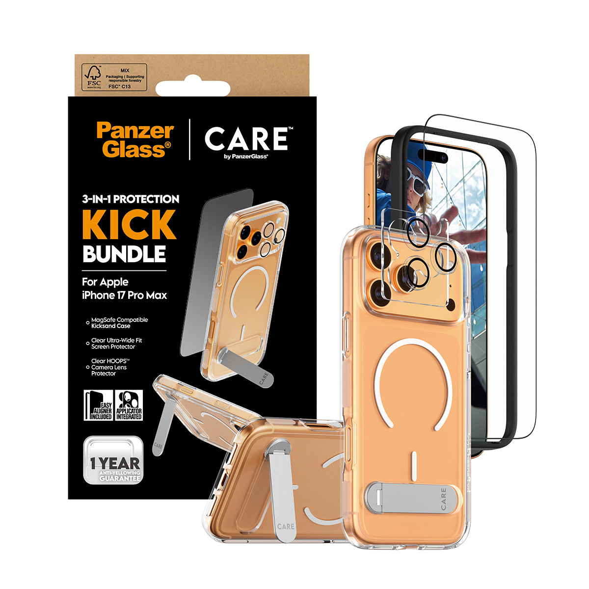 PanzerGlass Feature Kick Backcover – für Apple iPhone 17 Pro Max, Transparent, bis 4,8 m sturzsicher