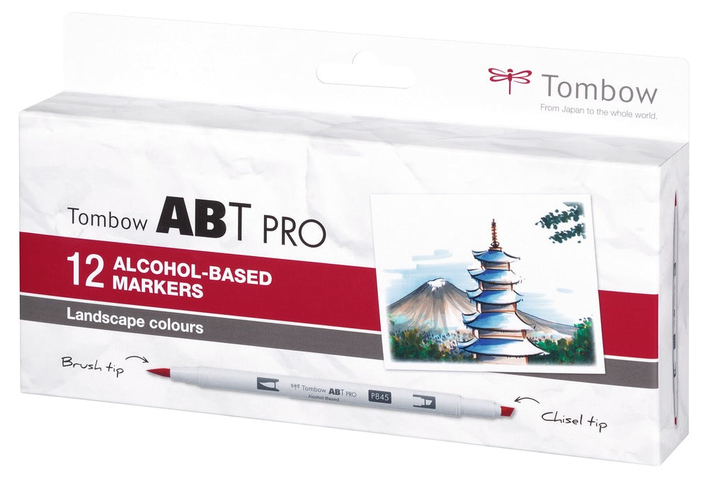Tombow Dual Brush Pen Pro Etui Brush Pen – Pinsel- & Keilspitze, 0,5–5,5 mm, alkoholbasiert, 12 Farben