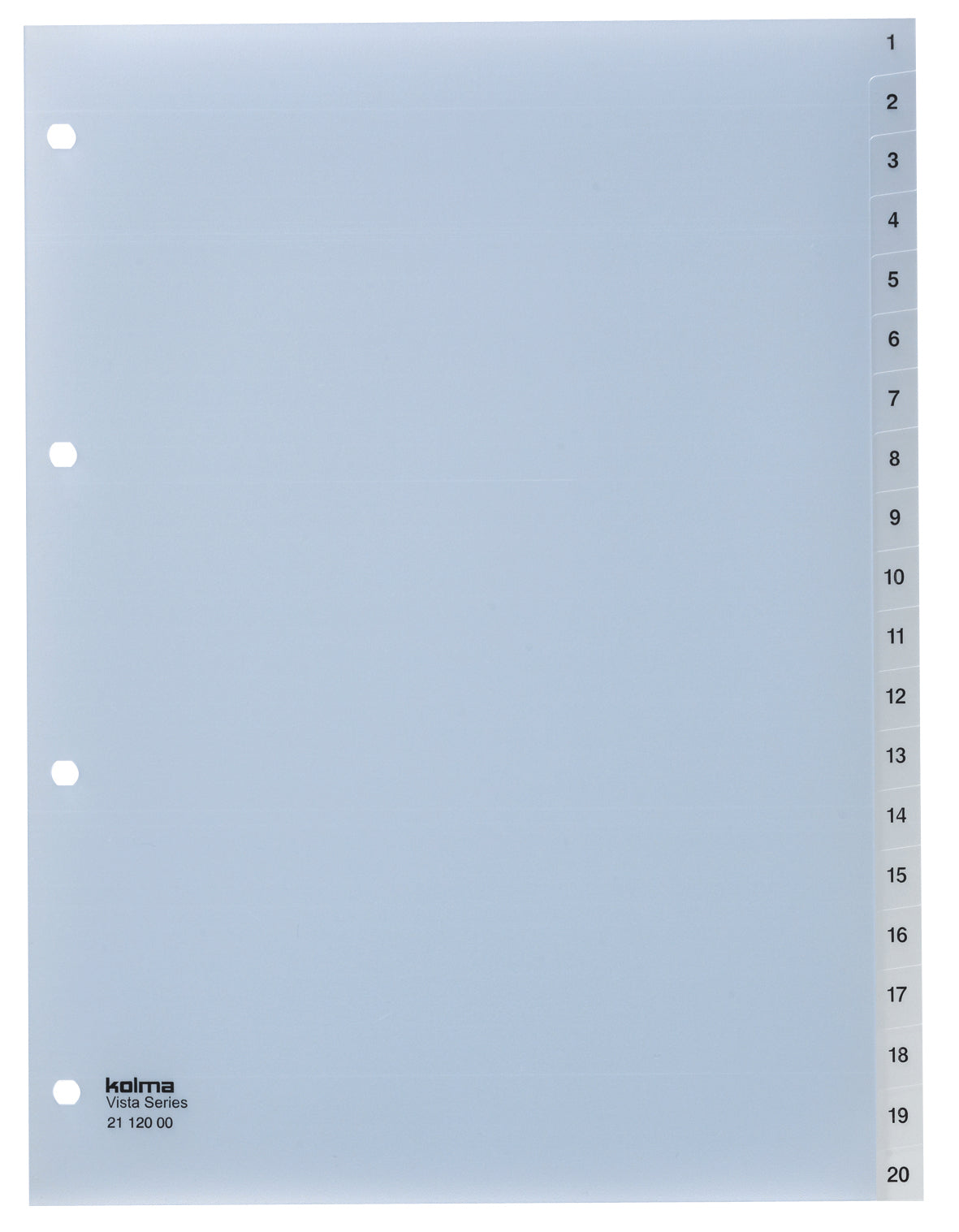 Kolma Register – A4, 20-teilig, PP, transparent, vorgedruckt, 4-fach gelocht, für A4