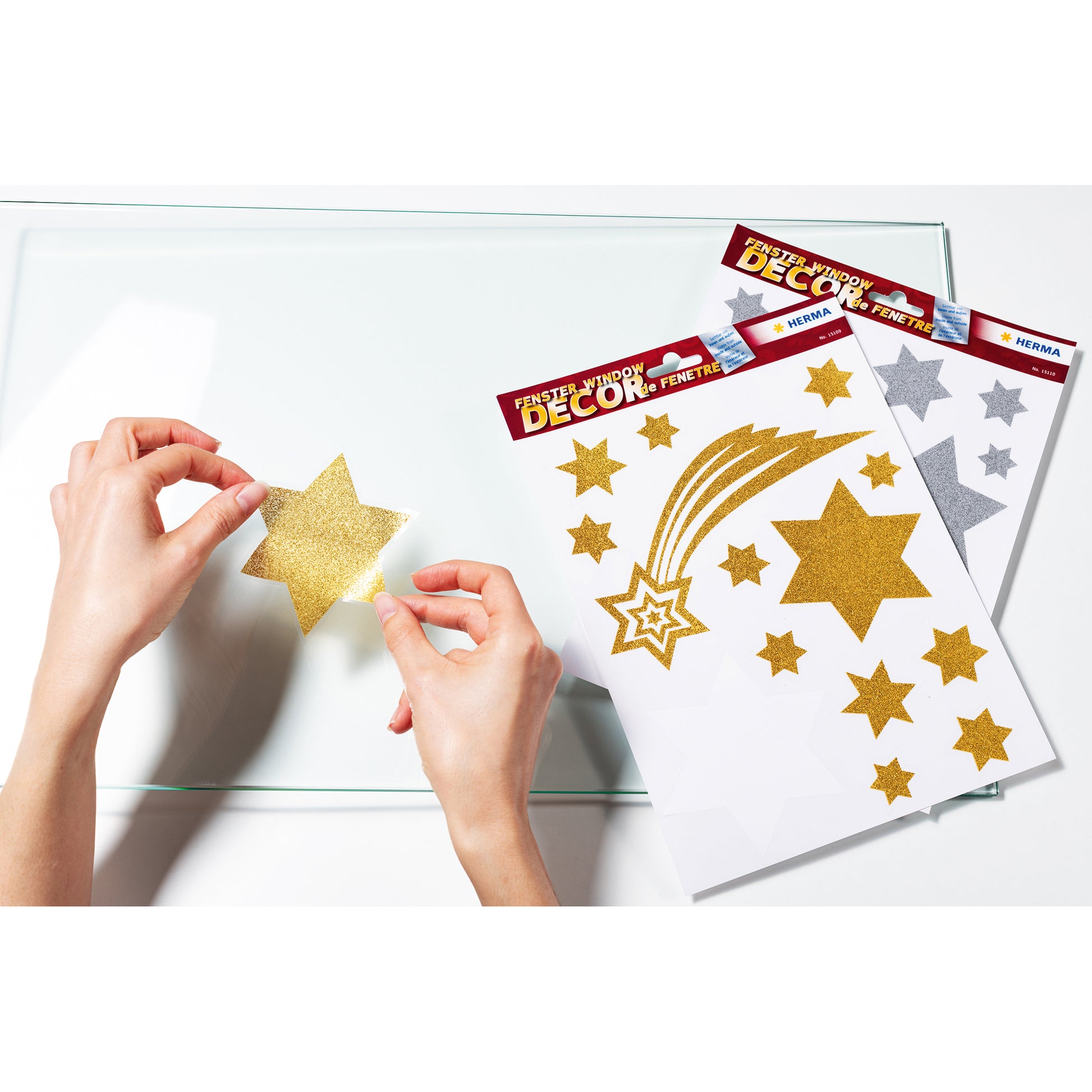 HERMA Fliesensticker Sterne, gold, 21 × 29,7 cm, wiederablösbar, repositionierbar, abwaschbar, 1 Stück