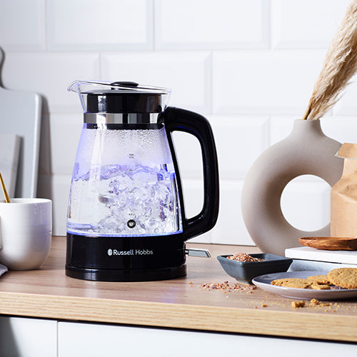 Russell Hobbs Wasserkocher Classic Glass – 1,7 l, Glas, 2400 W, Schwarz, 360°-Sockel