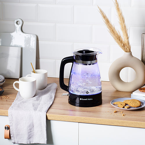 Russell Hobbs Wasserkocher Classic Glass – 1,7 l, Glas, 2400 W, Schwarz, 360°-Sockel